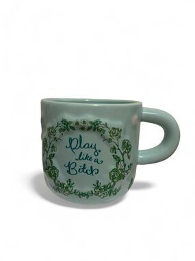 Urban Outfitters Green Floral "Play Like a B" Ceramic Mug